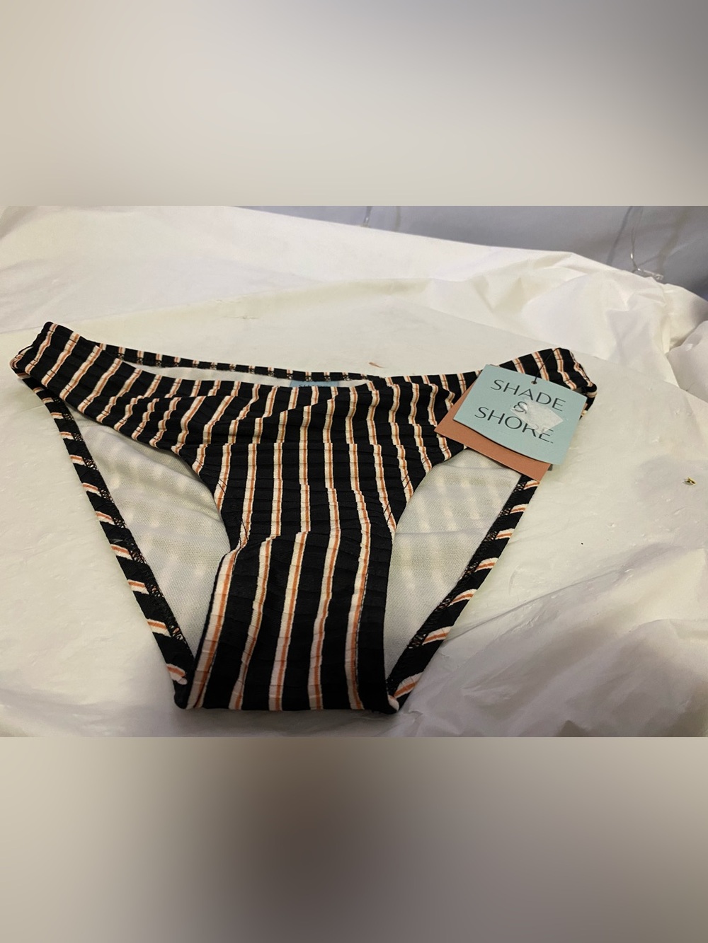 Shady Shores Striped Bikini Bottoms - Black, Tan & White